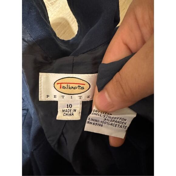 Talbots petite women navy blue two button 3/4 sleeve short blazer 10/M - Picture 6 of 6